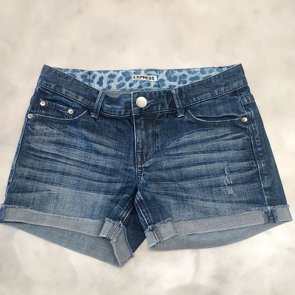 Express Blue Denim Cuffed Shorts. Size 0